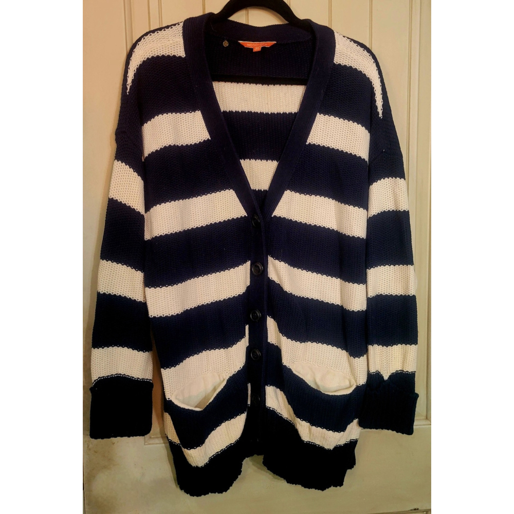 ModCloth Knit Colored Striped Cardigan Sweater Cream Blue Size 2X Cottagecore